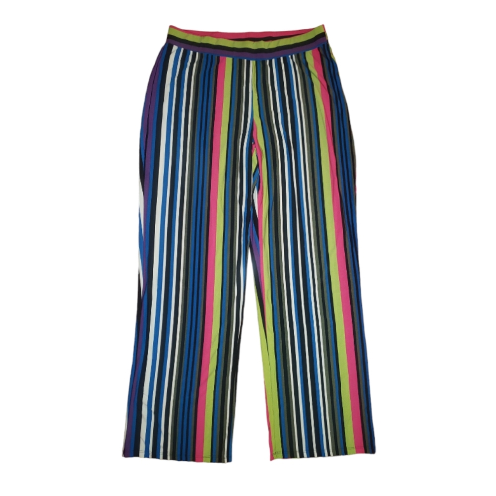 Ashley Stewart High Rise Colorful Stripes Wide Leg Stretchy Dress Pants 18/20